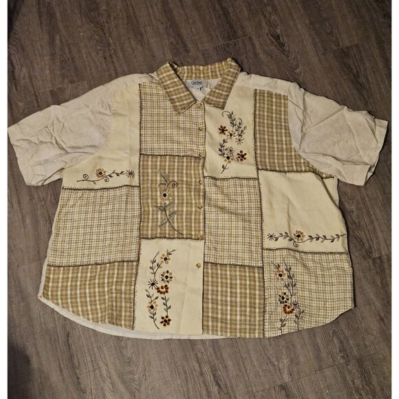 Vintage PS Career Elements Patchwork Blouse Short Sleeves Plus Size 26 - Picture 3 of 4